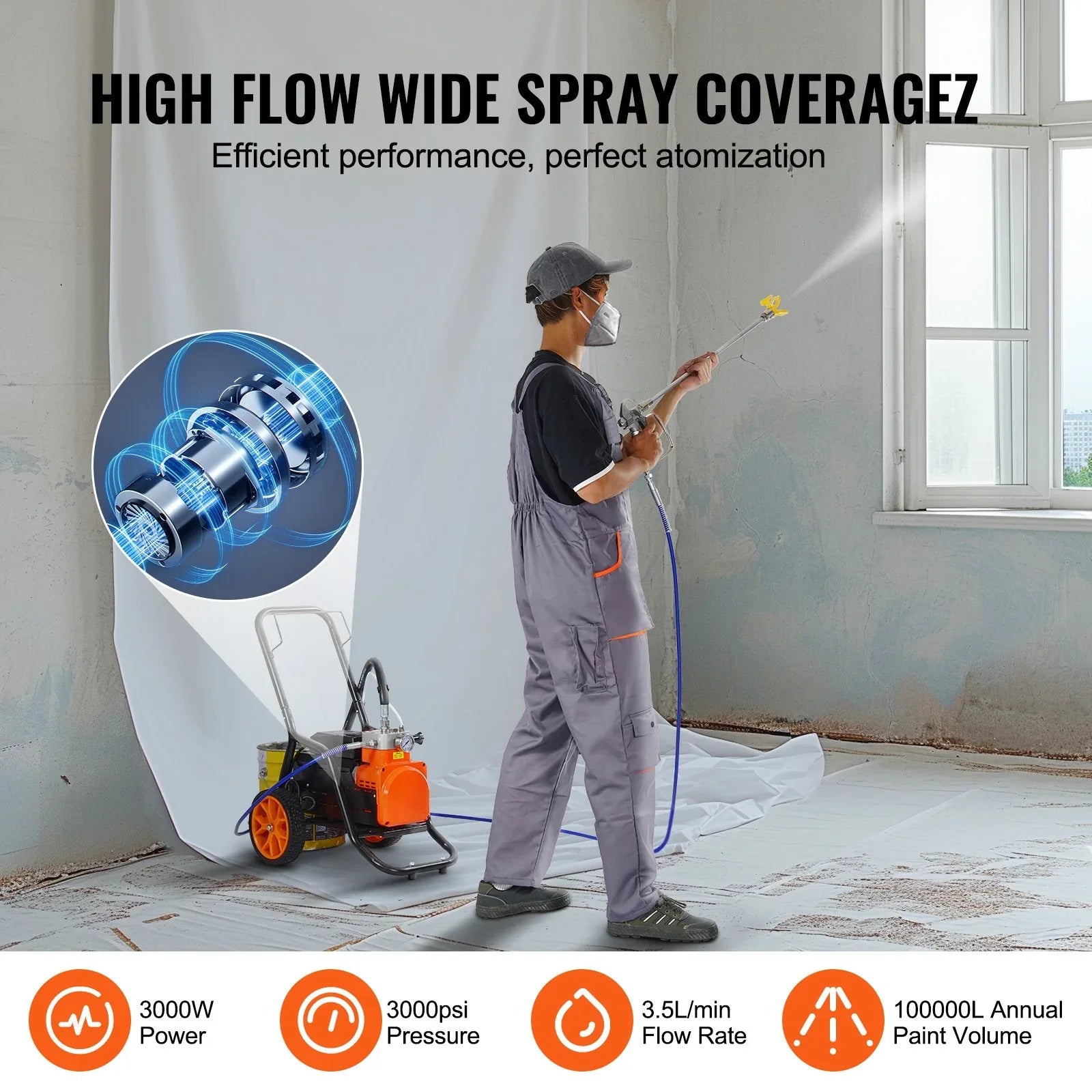 VEVOR Cart Airless Paint Sprayer Diaphragm Paint Airless Sprayer 1700W Electric - Mekamart Australia
