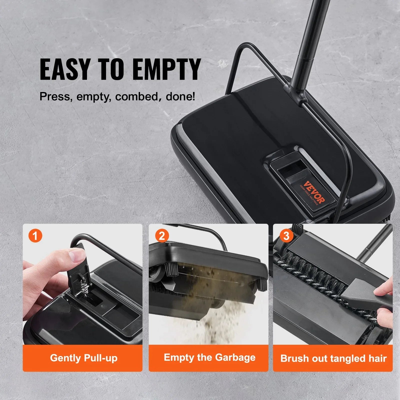 VEVOR Carpet Sweeper, 200 mm Sweeping Paths, Floor Sweeper Manual Non Electric, 300 ml Dustbin Capacity with Comb for Home Office Rugs Hardwood Surfaces Wood Floors Laminate, Cleans Dust Pet Hair - Mekamart Australia