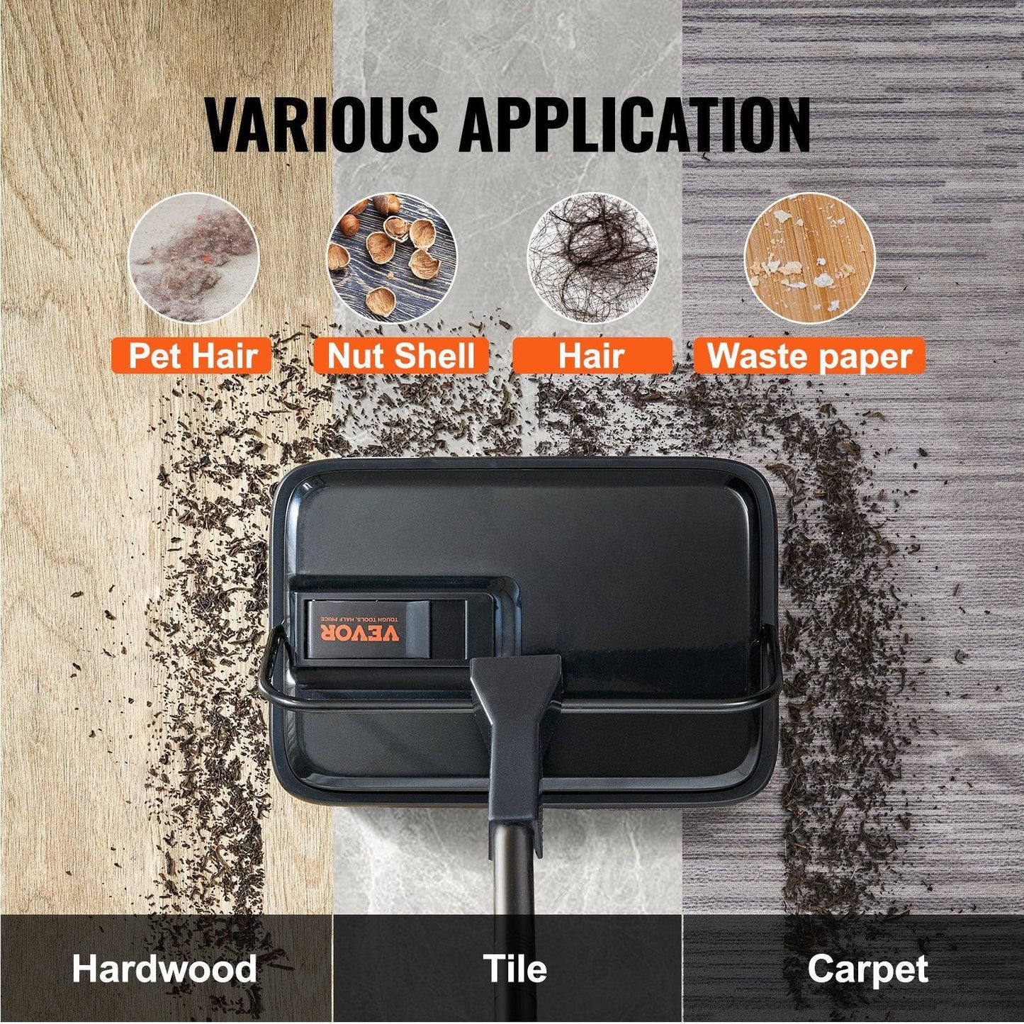 VEVOR Carpet Sweeper, 200 mm Sweeping Paths, Floor Sweeper Manual Non Electric, 300 ml Dustbin Capacity with Comb for Home Office Rugs Hardwood Surfaces Wood Floors Laminate, Cleans Dust Pet Hair - Mekamart Australia