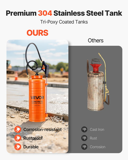 Industrial Concrete Sprayer, 14L Stainless Steel Sprayer, Heavy Duty Tri-Poxy Pump Sprayers, 52cm Wand with Ergonomic Gun Handle, 1.2m & 3m Hoses, 2 Brass Nozzles for Construction, Garden