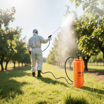 Industrial Concrete Sprayer, 14L Stainless Steel Sprayer, Heavy Duty Tri-Poxy Pump Sprayers, 52cm Wand with Ergonomic Gun Handle, 1.2m & 3m Hoses, 2 Brass Nozzles for Construction, Garden