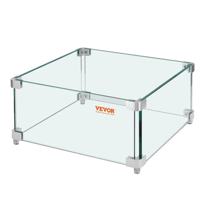 VEVOR Gas Fire Pit Wind Guard for Square Fire Table, 380 x 380 x 180 mm Clear Tempered Wind Guard for Firepits, 8mm Thick Square Glass Shield, Glass Panel with Hard Corner Bracket & Feet - Mekamart Australia