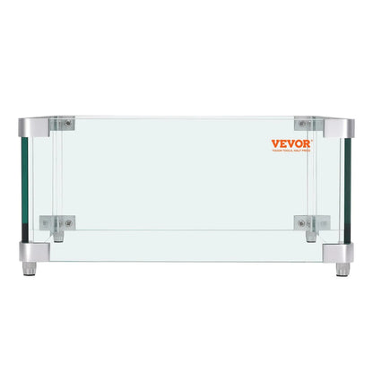 VEVOR Gas Fire Pit Wind Guard for Square Fire Table, 380 x 380 x 180 mm Clear Tempered Wind Guard for Firepits, 8mm Thick Square Glass Shield, Glass Panel with Hard Corner Bracket & Feet - Mekamart Australia