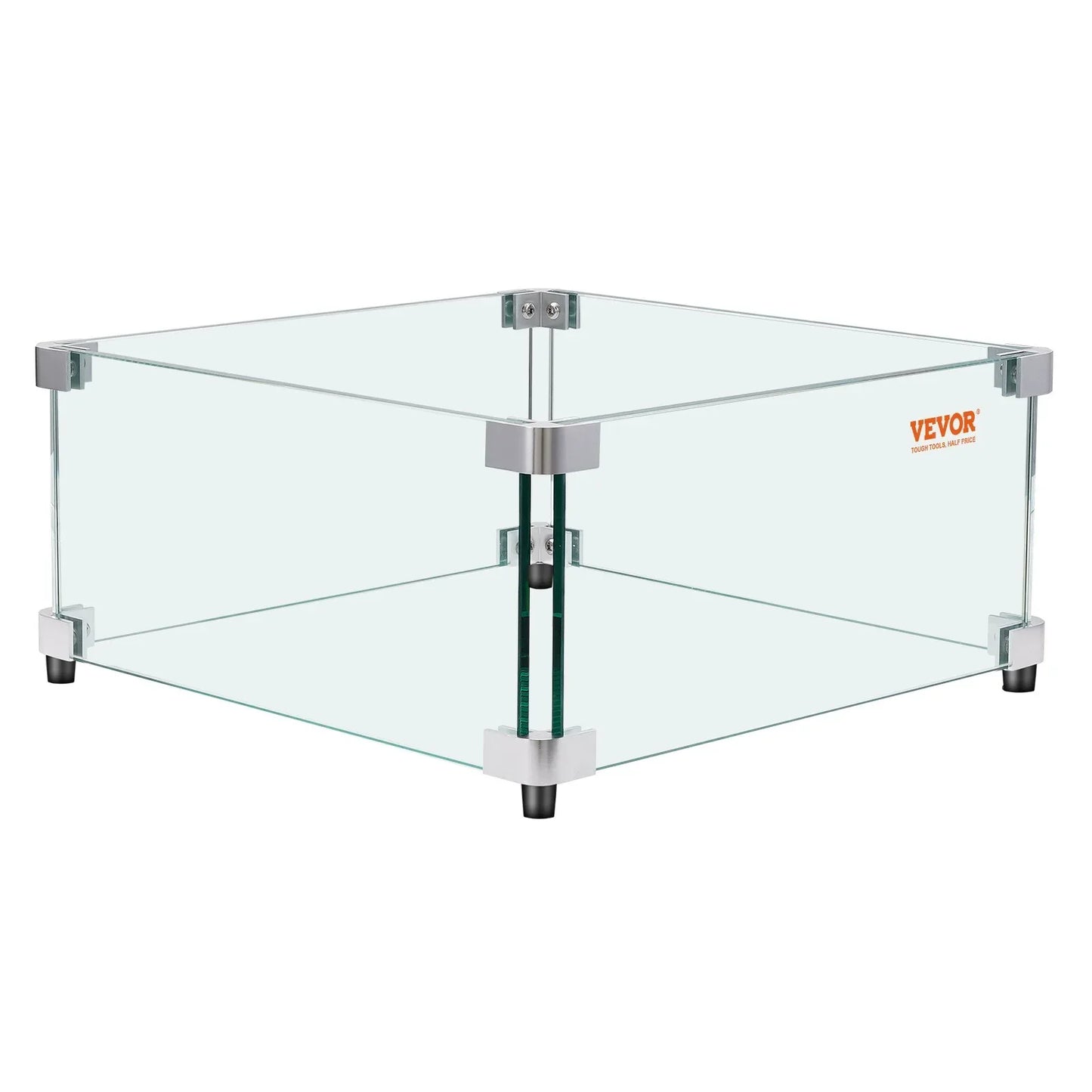 VEVOR Gas Fire Pit Wind Guard for Square Fire Table, 543 x 543 x 191 mm Clear Tempered Wind Guard for Firepits, 8mm Thick Square Glass Shield, Glass Panel with Hard Corner Bracket & Feet - Mekamart Australia