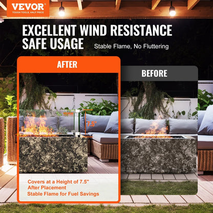 VEVOR Gas Fire Pit Wind Guard for Square Fire Table, 543 x 543 x 191 mm Clear Tempered Wind Guard for Firepits, 8mm Thick Square Glass Shield, Glass Panel with Hard Corner Bracket & Feet - Mekamart Australia