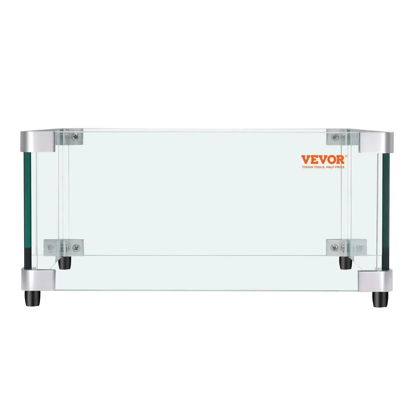 VEVOR Gas Fire Pit Wind Guard for Square Fire Table, 543 x 543 x 191 mm Clear Tempered Wind Guard for Firepits, 8mm Thick Square Glass Shield, Glass Panel with Hard Corner Bracket & Feet - Mekamart Australia