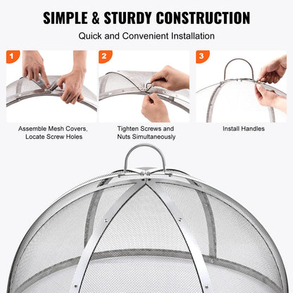 VEVOR Firepit Spark Screen Lid, 40" Diameter, Outdoor Firepit Ring Cover Round Accessories, Fire Pit Metal Cover, Easy-Opening Stainless Steel Fire Ring Covers for Outdoor Patio Fire Pits Backyard - Mekamart Australia