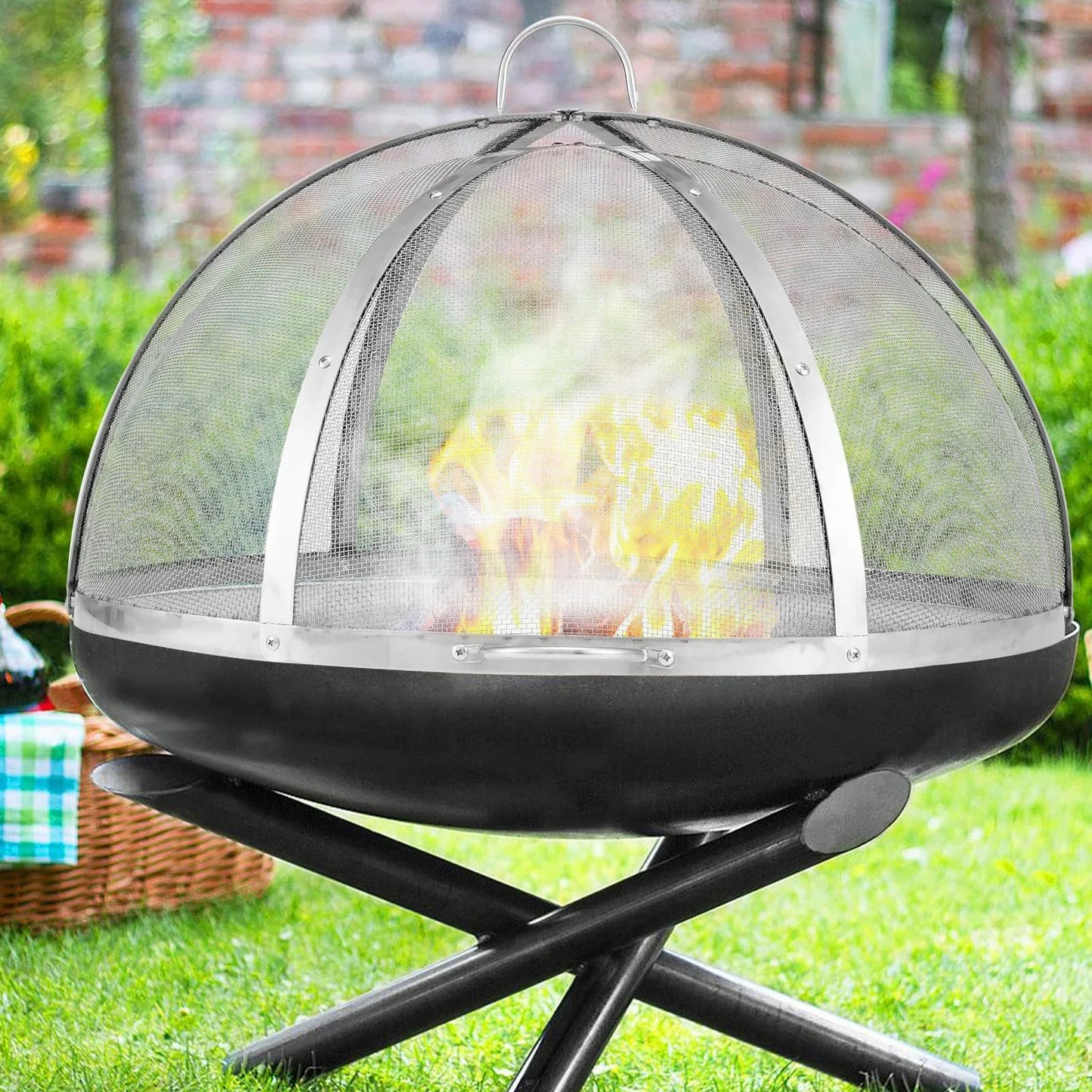 VEVOR Firepit Spark Screen Lid, 40" Diameter, Outdoor Firepit Ring Cover Round Accessories, Fire Pit Metal Cover, Easy-Opening Stainless Steel Fire Ring Covers for Outdoor Patio Fire Pits Backyard - Mekamart Australia