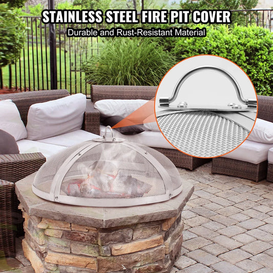 VEVOR Fire Pit Spark Screen Round 40", Reinforced Heavy Duty Steel Metal Cover, Outdoor Firepit Lid, Easy-Opening Top Screen Covers Round with Ring Handle for Outdoor Patio Fire Pits Backyard - Mekamart Australia
