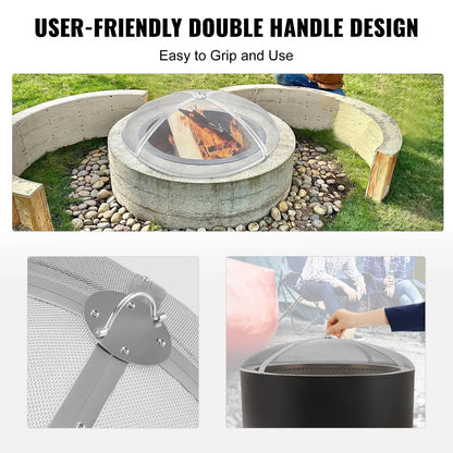 VEVOR Fire Pit Spark Screen Round 40", Reinforced Heavy Duty Steel Metal Cover, Outdoor Firepit Lid, Easy-Opening Top Screen Covers Round with Ring Handle for Outdoor Patio Fire Pits Backyard - Mekamart Australia