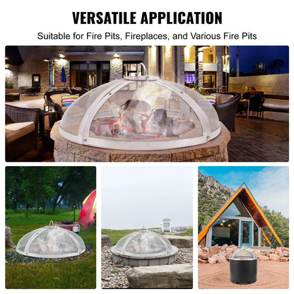 VEVOR Fire Pit Spark Screen Round 40", Reinforced Heavy Duty Steel Metal Cover, Outdoor Firepit Lid, Easy-Opening Top Screen Covers Round with Ring Handle for Outdoor Patio Fire Pits Backyard - Mekamart Australia