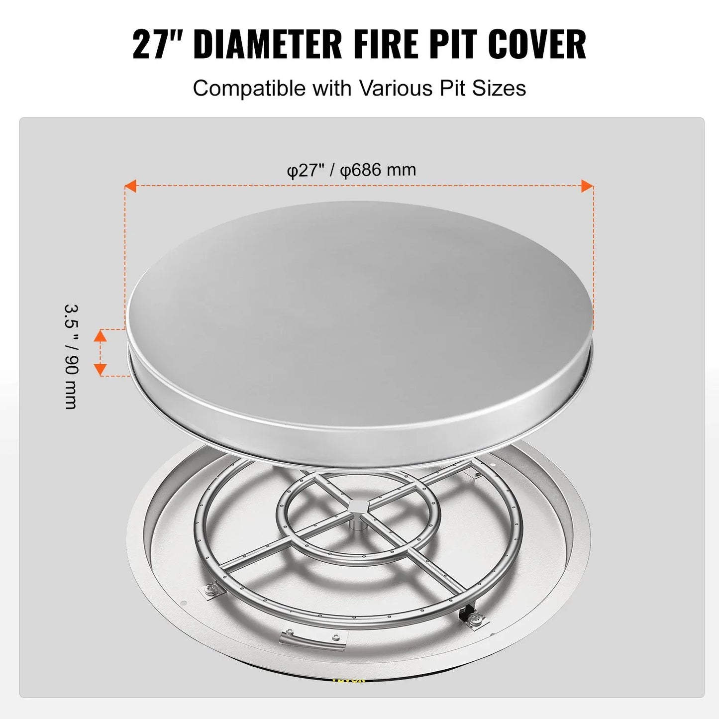 VEVOR Fire Pit Cover Lid, 27" Portable Firepit Spark Screen,Stainless Steel Steel Metal Cover, Easy-Opening Outdoor Wood Burning and Camping Stove Accessory, for Outdoor Patio Fire Pits Backyard - Mekamart Australia