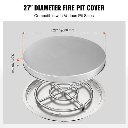 VEVOR Fire Pit Cover Lid, 27" Portable Firepit Spark Screen,Stainless Steel Steel Metal Cover, Easy-Opening Outdoor Wood Burning and Camping Stove Accessory, for Outdoor Patio Fire Pits Backyard - Mekamart Australia