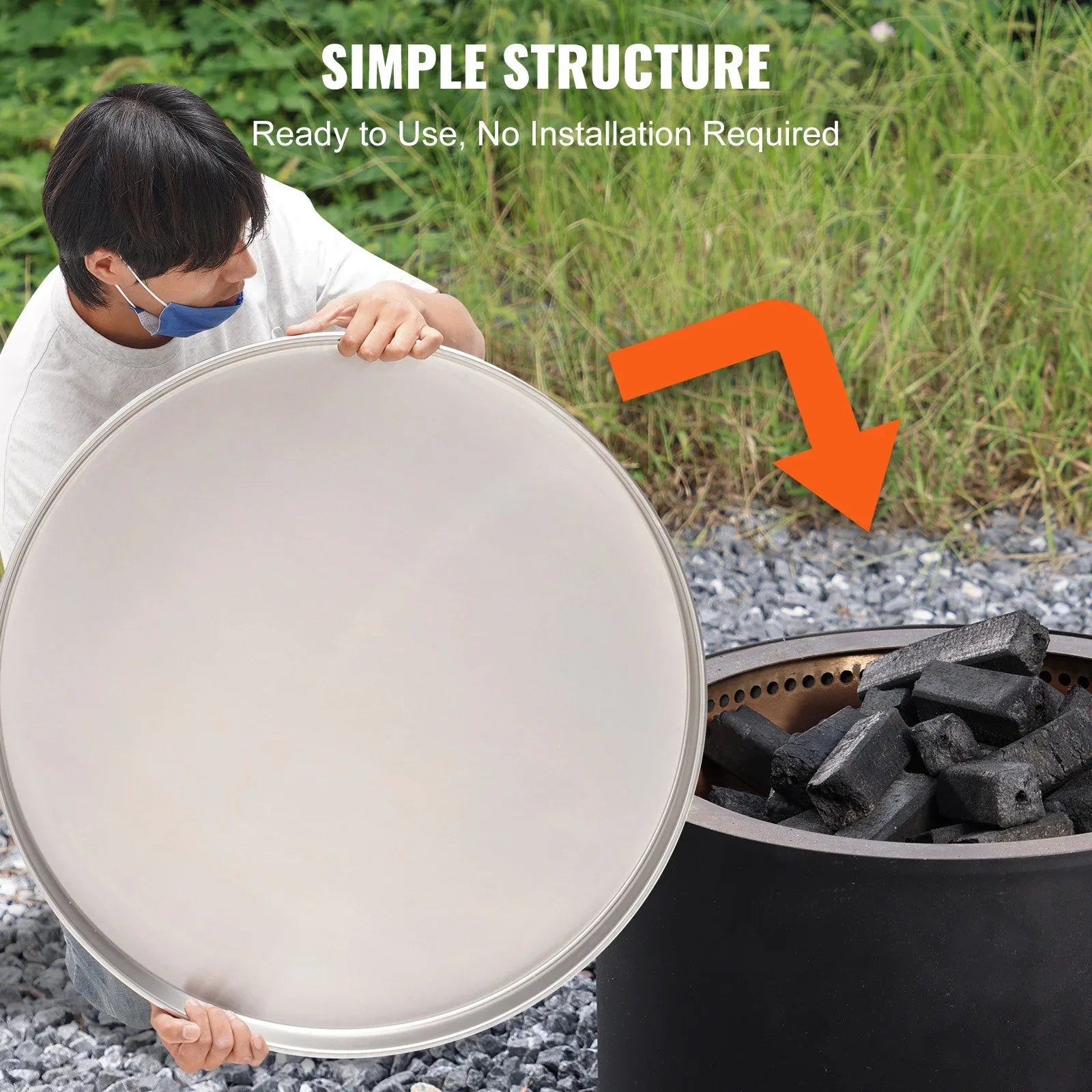 VEVOR Fire Pit Cover Lid, 27" Portable Firepit Spark Screen,Stainless Steel Steel Metal Cover, Easy-Opening Outdoor Wood Burning and Camping Stove Accessory, for Outdoor Patio Fire Pits Backyard - Mekamart Australia