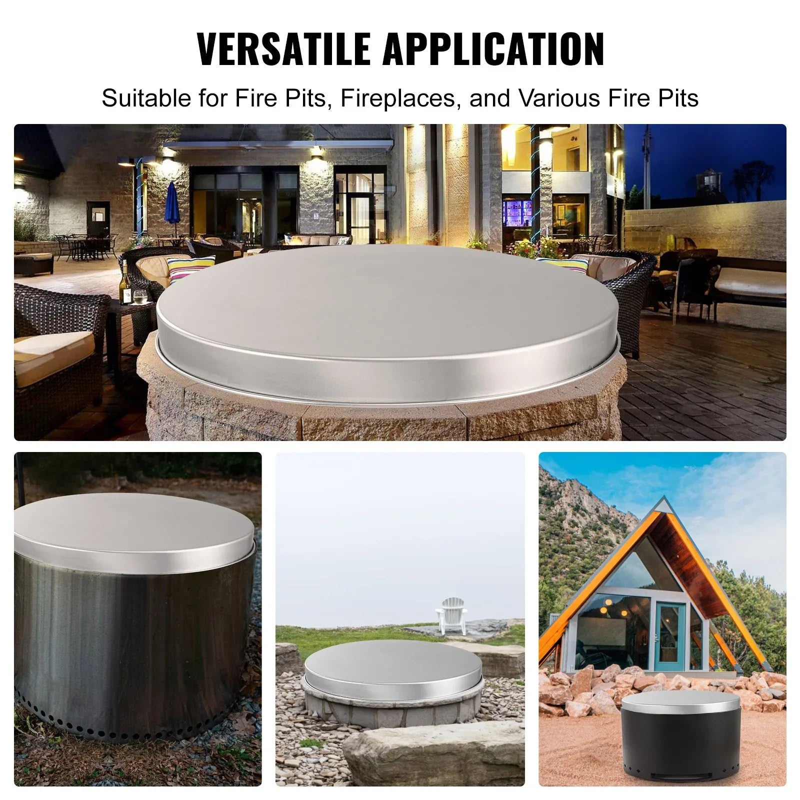 VEVOR Fire Pit Cover Lid, 27" Portable Firepit Spark Screen,Stainless Steel Steel Metal Cover, Easy-Opening Outdoor Wood Burning and Camping Stove Accessory, for Outdoor Patio Fire Pits Backyard - Mekamart Australia