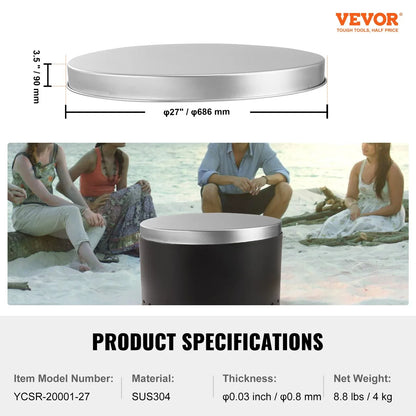 VEVOR Fire Pit Cover Lid, 27" Portable Firepit Spark Screen,Stainless Steel Steel Metal Cover, Easy-Opening Outdoor Wood Burning and Camping Stove Accessory, for Outdoor Patio Fire Pits Backyard - Mekamart Australia
