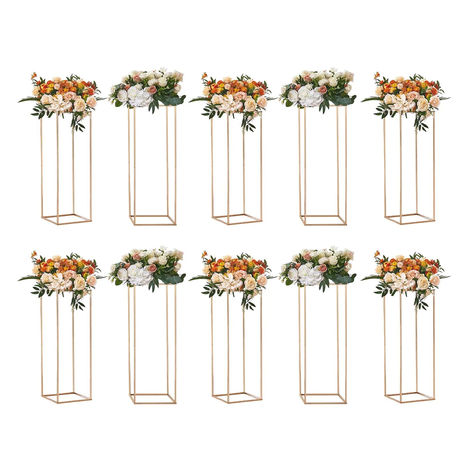 VEVOR 10PCS 31.5inch/80cm High Wedding Flower Stand, With Acrylic Laminate,Metal Vase Column Geometric Centerpiece Stands, Gold Rectangular Floral Display Rack for Events Reception, Party Decoration - Mekamart Australia