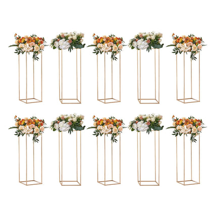 VEVOR 10PCS 31.5inch/80cm High Wedding Flower Stand, With Acrylic Laminate,Metal Vase Column Geometric Centerpiece Stands, Gold Rectangular Floral Display Rack for Events Reception, Party Decoration - Mekamart Australia