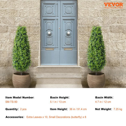 VEVOR 2 Pack 91.4cm Artificial Boxwood Topiary Tree Faux Plant UV Decor In/Outdoor - Mekamart Australia