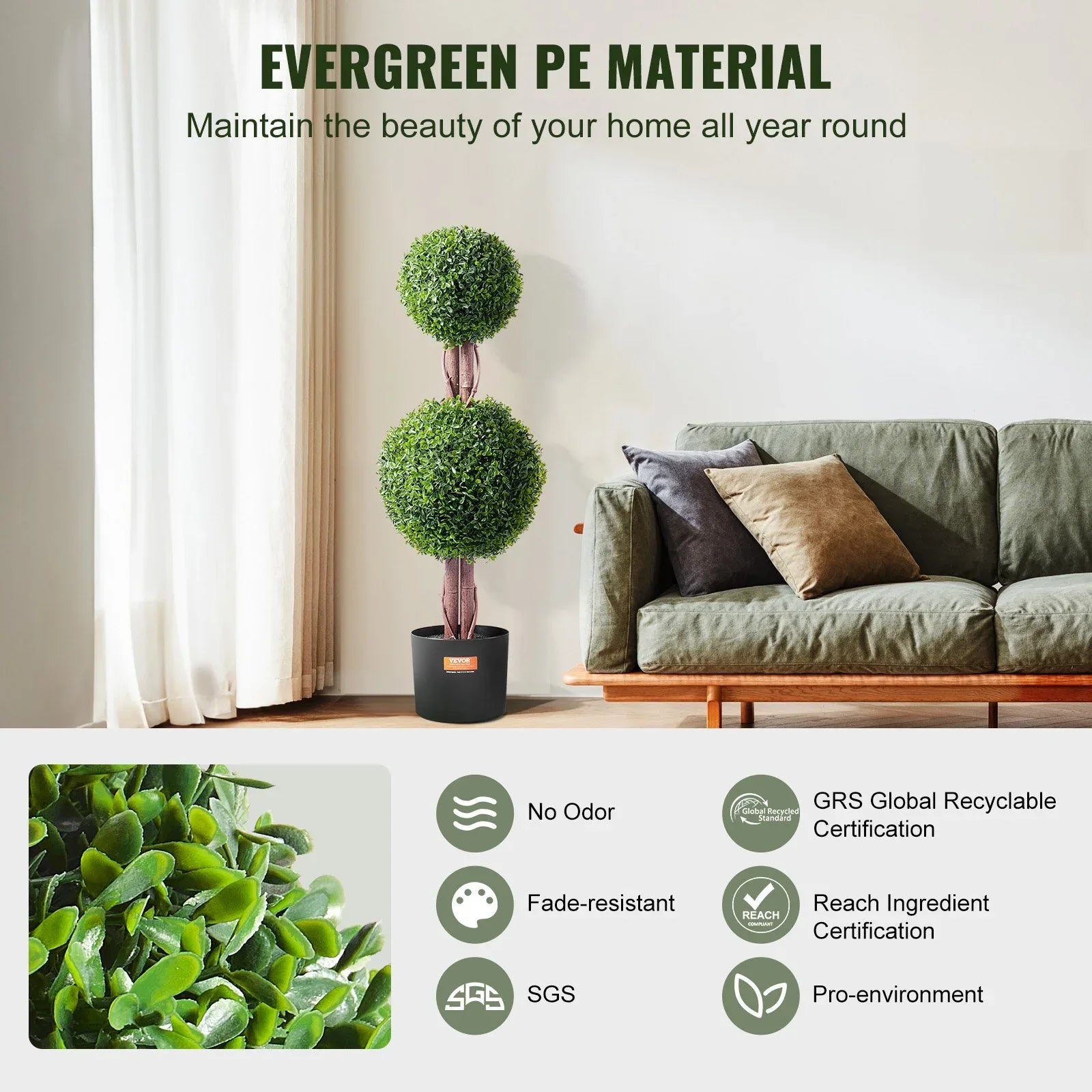 VEVOR 2 Pack 91.4cm Artificial Boxwood Topiary Tree Faux Plant UV Decor In/Outdoor - Mekamart Australia
