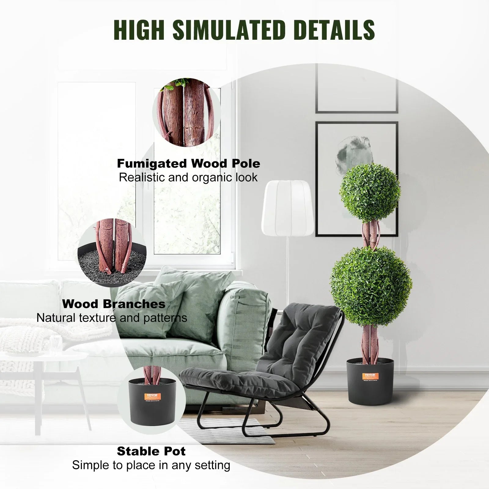 VEVOR 2 Pack 91.4cm Artificial Boxwood Topiary Tree Faux Plant UV Decor In/Outdoor - Mekamart Australia