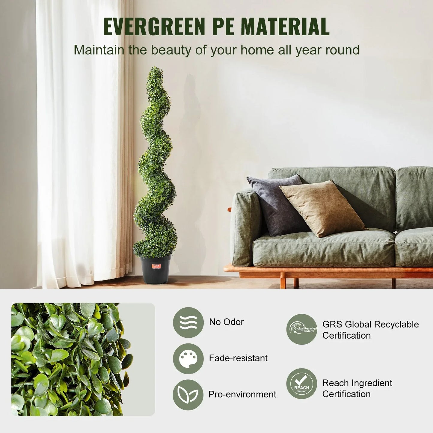 VEVOR 2 Pack 152.4cm Artificial Boxwood Topiary Tree Faux Plant UV Decor In/Outdoor - Mekamart Australia