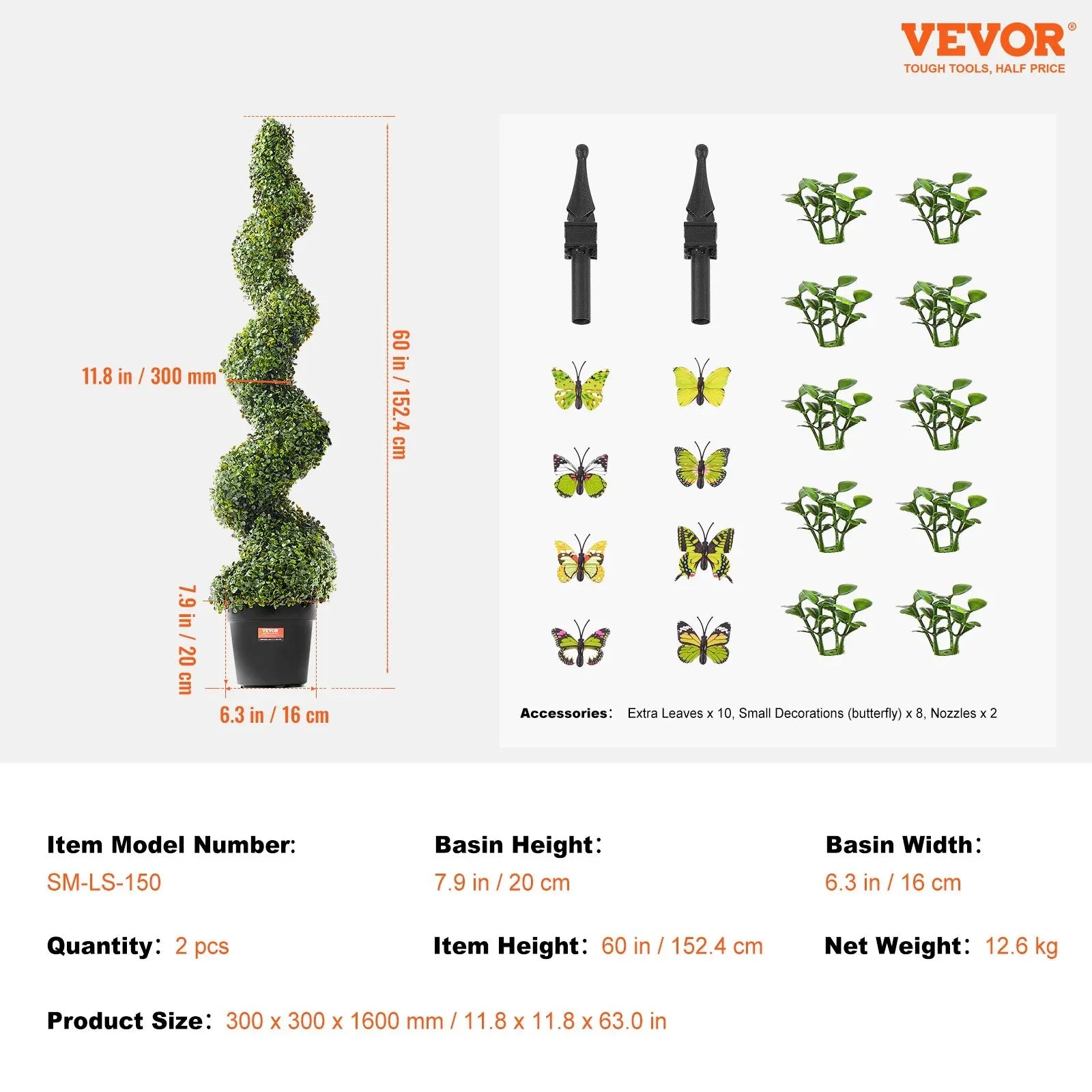 VEVOR 2 Pack 152.4cm Artificial Boxwood Topiary Tree Faux Plant UV Decor In/Outdoor - Mekamart Australia