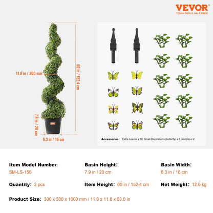 VEVOR 2 Pack 152.4cm Artificial Boxwood Topiary Tree Faux Plant UV Decor In/Outdoor - Mekamart Australia