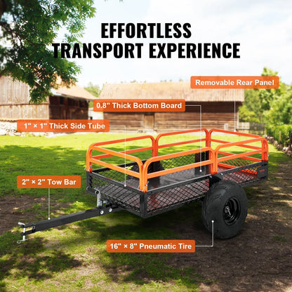 VEVOR Heavy Duty Steel ATV Dump Trailer, 1500-Pound Load Capacity 15 Cubic Feet, Tow Behind Dump Cart Garden Trailer, with Removable Sides and 2 Tires, for Mowers, Tractors, ATV, UTV - Mekamart Australia