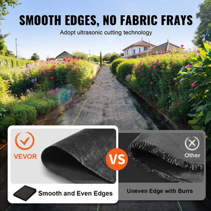 VEVOR Weed Barrier Landscape Fabric, 3*100FT Heavy Duty Garden Weed Fabric, Woven PP Weed Control Fabric, Driveway Fabric, Geotextile Fabric for Landscaping, Ground Cover, Weed Blocker Weed Mat, Black - Mekamart Australia