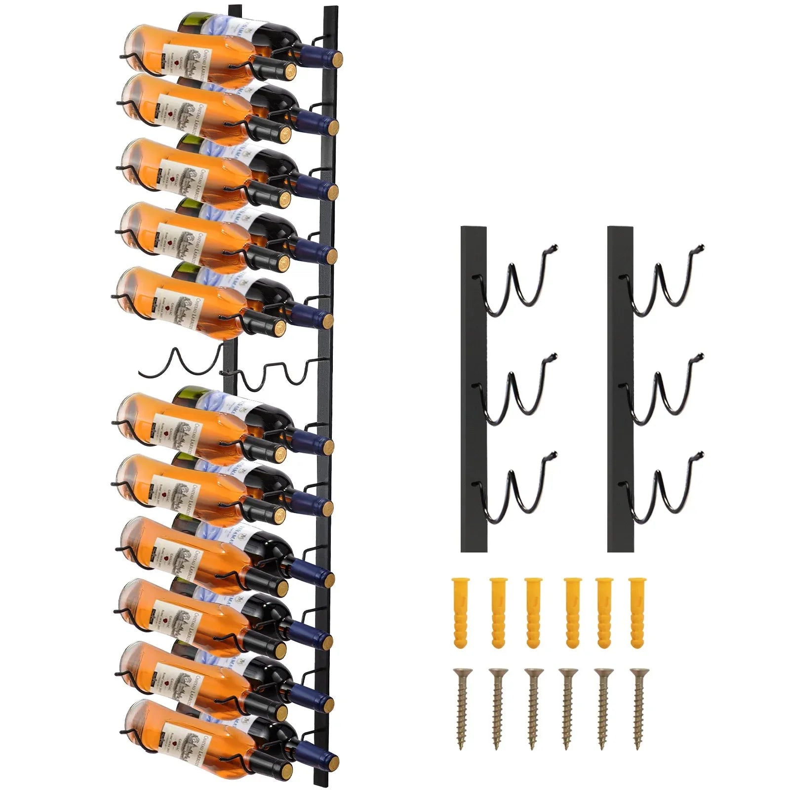 VEVOR Wall Mounted Wine Rack, 12x2 Bottles Wine Holder Towel Rack, Black Steel Vertical Wine Rack, Modern Decorative Wall Mounted Wine Bottle Holder, Forward Design Simple Storage Wall Rack 48x11x1 In - Mekamart Australia