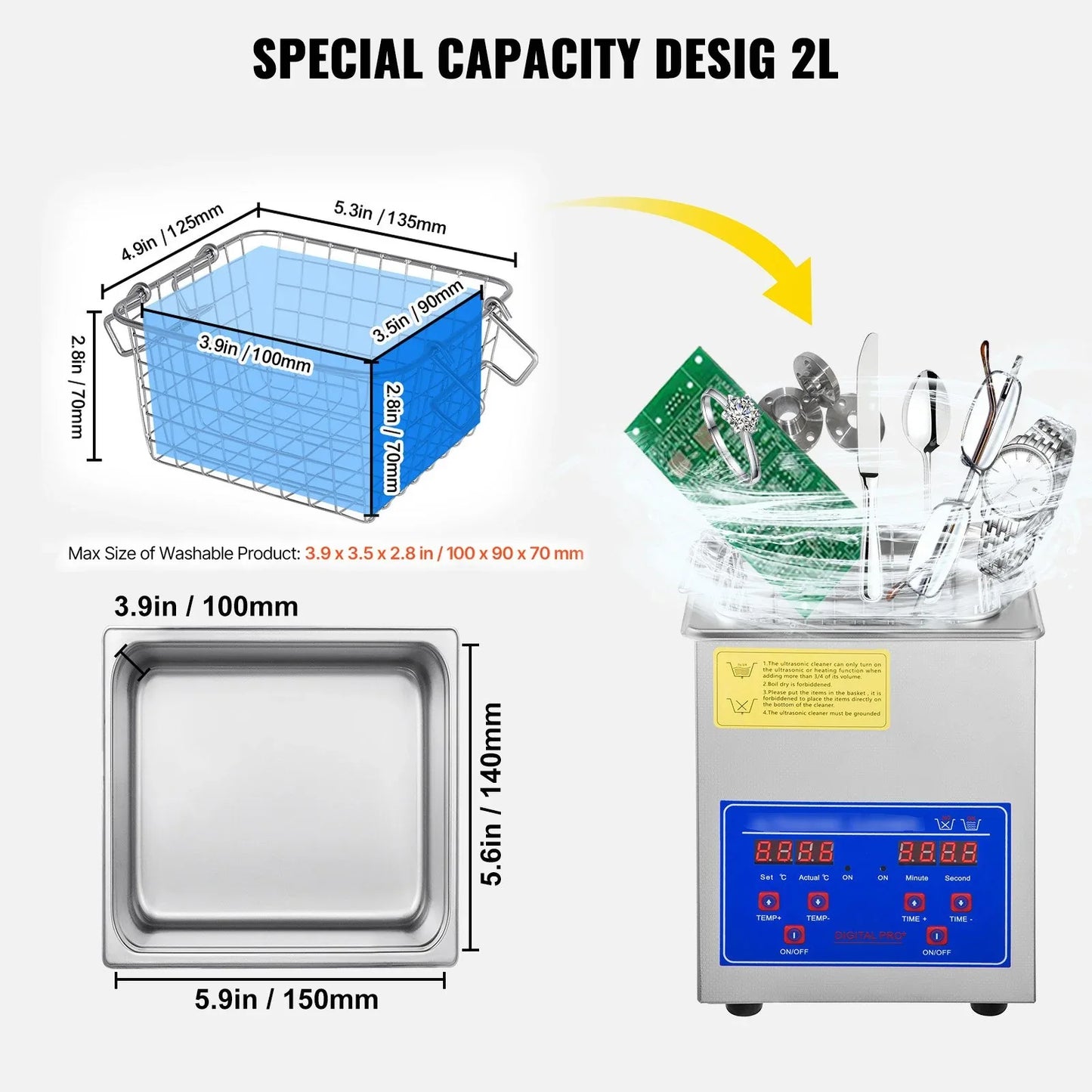 VEVOR Ultrasonic Cleaner 2L Jewelry Cleaning with Digital Timer Ultrasonic Cleaning Machine for Jewellery Rings Watches Eyeglasses Dentures Coins Metal Parts Commercial and Home Use - Mekamart Australia