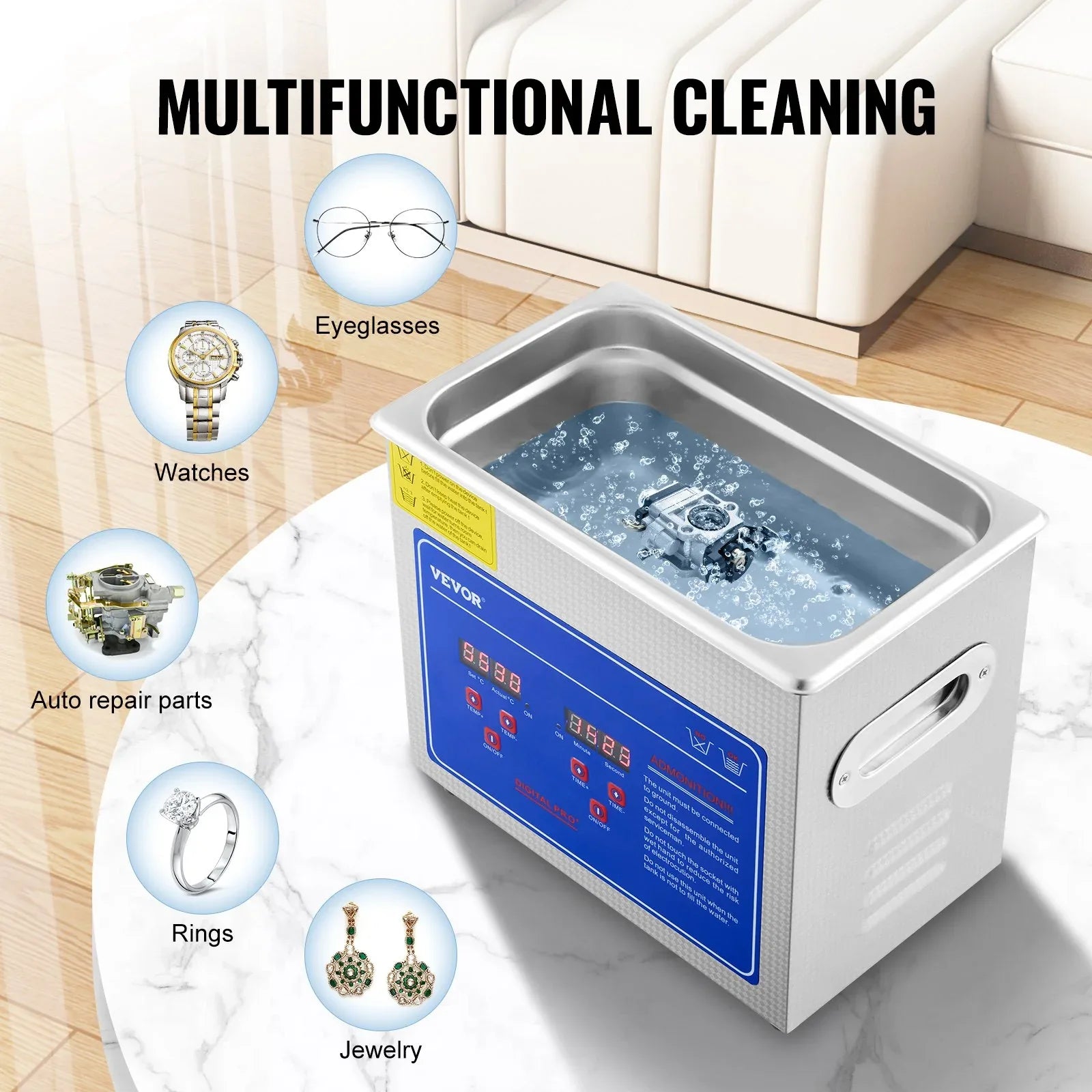 VEVOR Ultrasonic Cleaner Machine 3L Stainless Steel Ultrasonic Cleaning Machine Digital Heater Timer Jewelry Cleaning for Commercial Personal Home Use (3L) - Mekamart Australia
