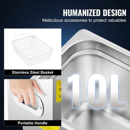 VEVOR Ultrasonic Cleaner 10L Jewelry Cleaning with Digital Timer Ultrasonic Cleaning Machine for Jewellery Rings Watches Eyeglasses Dentures Coins Metal Parts Commercial and Home Use Silver - Mekamart Australia