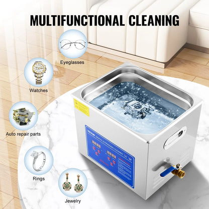 VEVOR Ultrasonic Cleaner 10L Jewelry Cleaning with Digital Timer Ultrasonic Cleaning Machine for Jewellery Rings Watches Eyeglasses Dentures Coins Metal Parts Commercial and Home Use Silver - Mekamart Australia