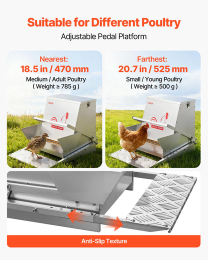 Automatic Chicken Feeder, 18.14 kg Capacity, Rainproof Treadle Poultry Feeder with Lockable Lid, No Waste, Galvanized Steel Construction, Outdoor Use, for Chicken, Bantams, Poultry, Pheasants