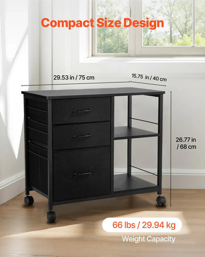 VEVOR Mobile Metal File Cabinet with 3 Fabric Drawers and 2 Open Shelves Black - Mekamart Australia