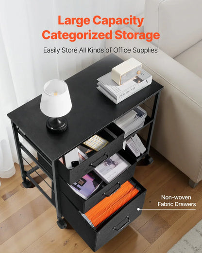 VEVOR Mobile Metal File Cabinet with 3 Fabric Drawers and 2 Open Shelves Black - Mekamart Australia