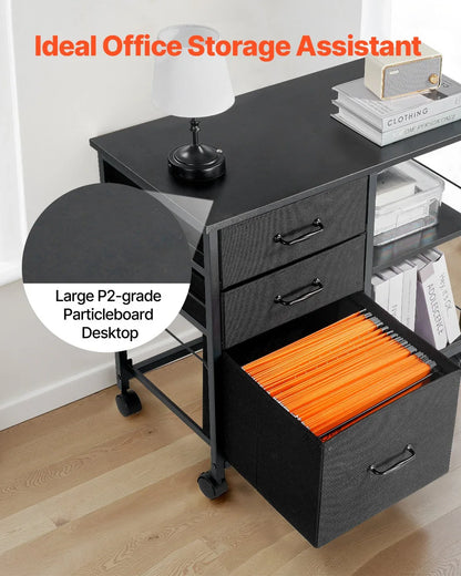 VEVOR Mobile Metal File Cabinet with 3 Fabric Drawers and 2 Open Shelves Black - Mekamart Australia