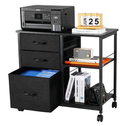VEVOR Mobile Metal File Cabinet with 3 Fabric Drawers and 2 Open Shelves Black - Mekamart Australia