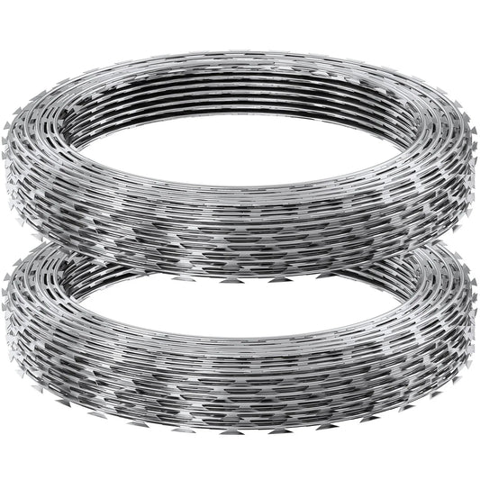 VEVOR Razor Wires, 98 ft Razor Barbed Wire, 2 Rolls Razor Wire Fencing Razor Fence, Razor Ribbon Barbed Wire Galvanized Razor Wire Fence, Rolls Razor for Garden - Mekamart Australia