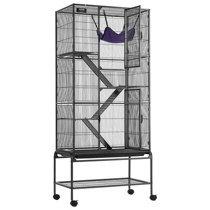 69" Metal Small Animal Cage 4-Tier Rolling Ferret Cage with Tray 3 Ramps