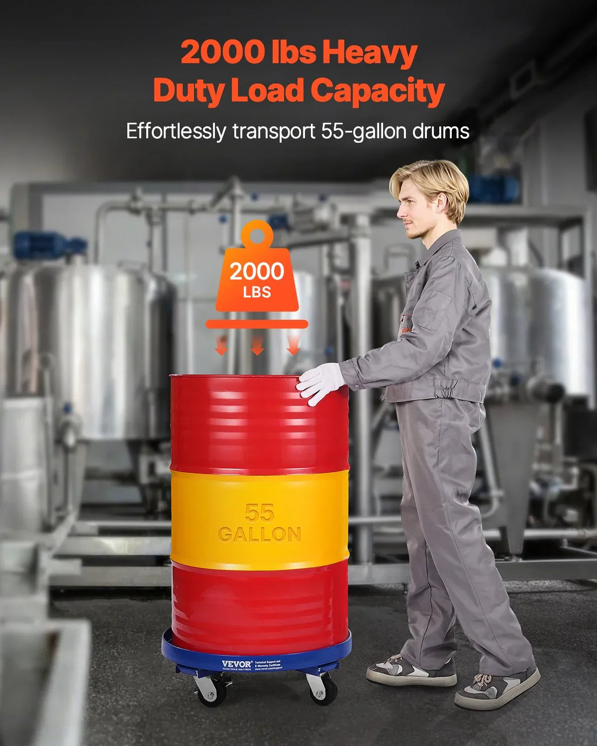 VEVOR 55 Gallon Drum Dolly 2000 lbs Barrel Dolly Cart Drum Caddy 4 Caster Wheels - Mekamart Australia