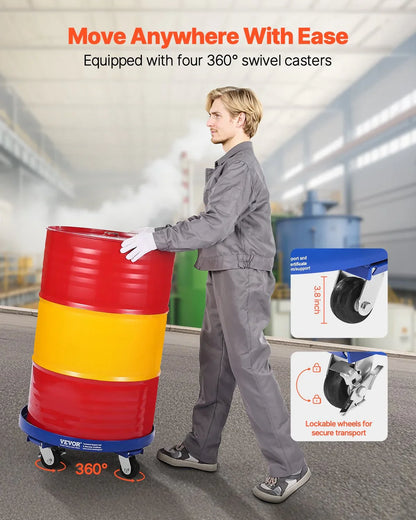 VEVOR 55 Gallon Drum Dolly 2000 lbs Barrel Dolly Cart Drum Caddy 4 Caster Wheels - Mekamart Australia