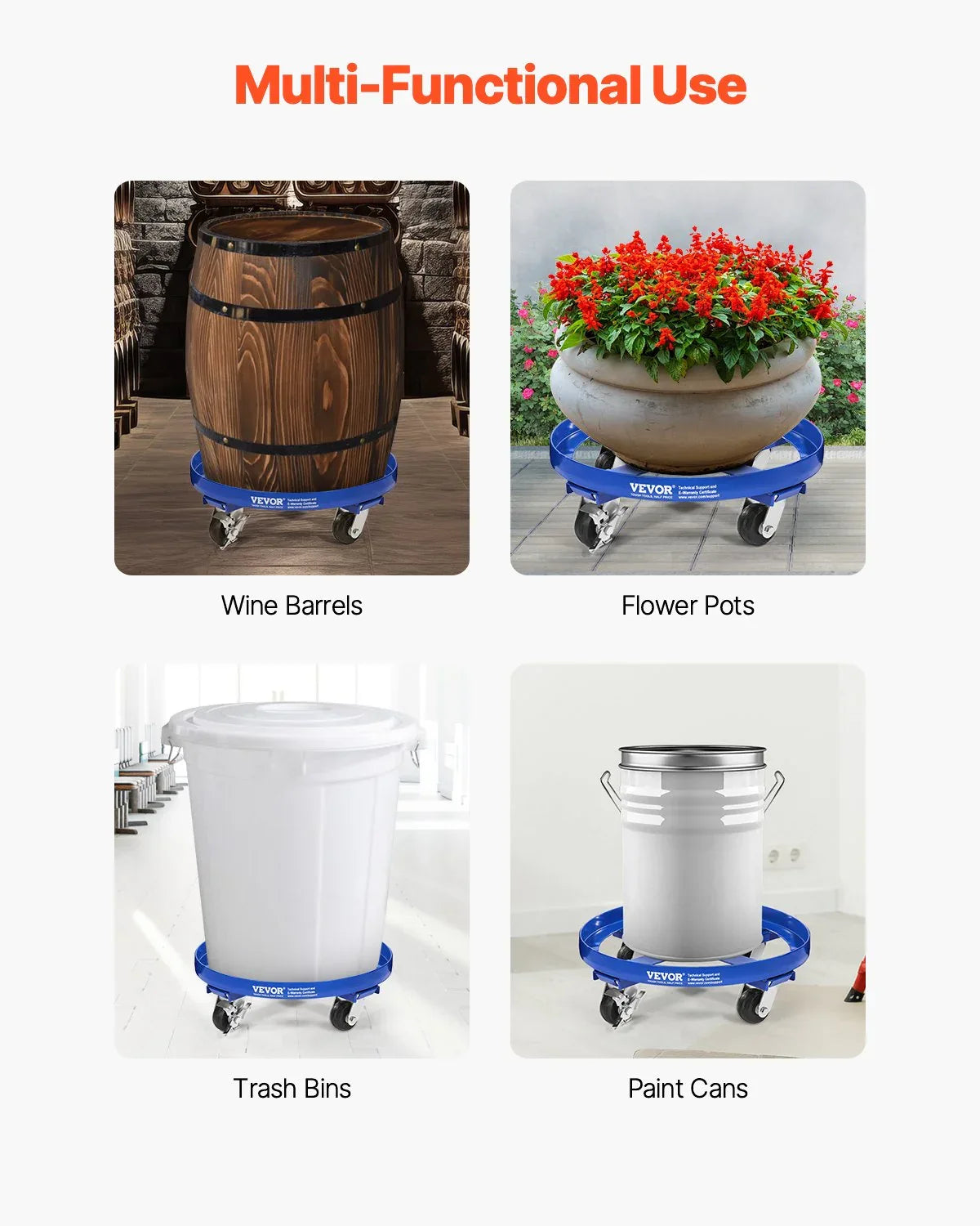 VEVOR 55 Gallon Drum Dolly 2000 lbs Barrel Dolly Cart Drum Caddy 4 Caster Wheels - Mekamart Australia