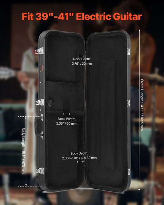 Electric Guitar Hard Case, 1095 mm Rectangular Guitar Hard Case, With Lock Latch Keys Handle, PVC Padding Soft Lining Water-Resistant Hard Shell Guitar Cases, for 990 mm Electric Guitars, Black
