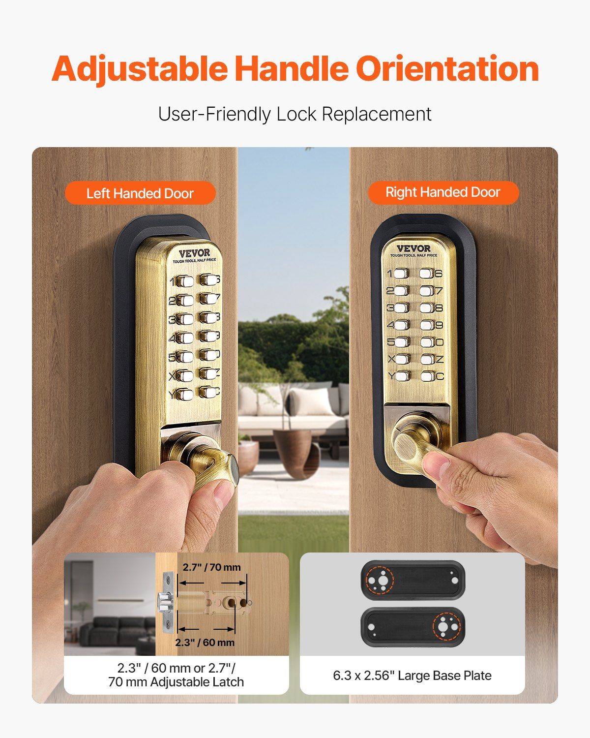 Mechanical Keyless Entry Door Lock, 14 Key Mechanical Door Lock, Mechanical Keypad Door Lock with Handle, Double-Sided Stainless Steel Waterproof Keyless Gate Lock, for Home Office Fence Garage