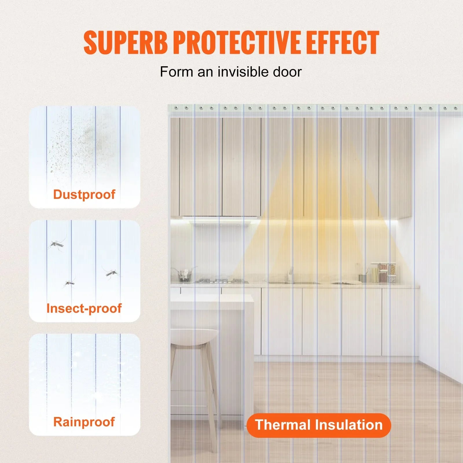VEVOR Strip Curtain, 3048 cm L x 30.5 cm W x 3 mm Thickness, Clear Ribbed PVC Curtain Strip Door Bulk Roll, Plastic Door Strips for Doorway of Supermarket, Garage, Warehouse, Barn, Pet Animal House - Mekamart Australia
