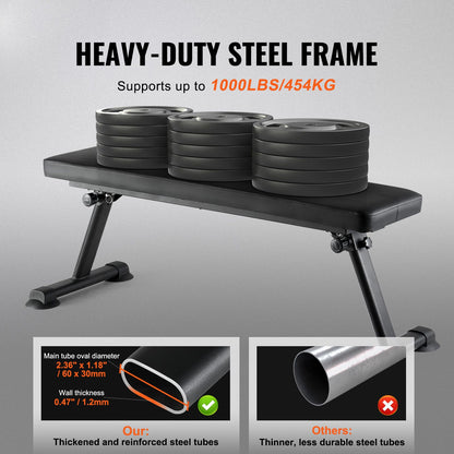 Flat Weight Bench, Foldable Strength Training Bench, Utility Workout Bench for Full Body Workout, 1000 LBS Press Bench for Home Gym Exercise, for Multi-Purpose Weight Training and Ab Exercises