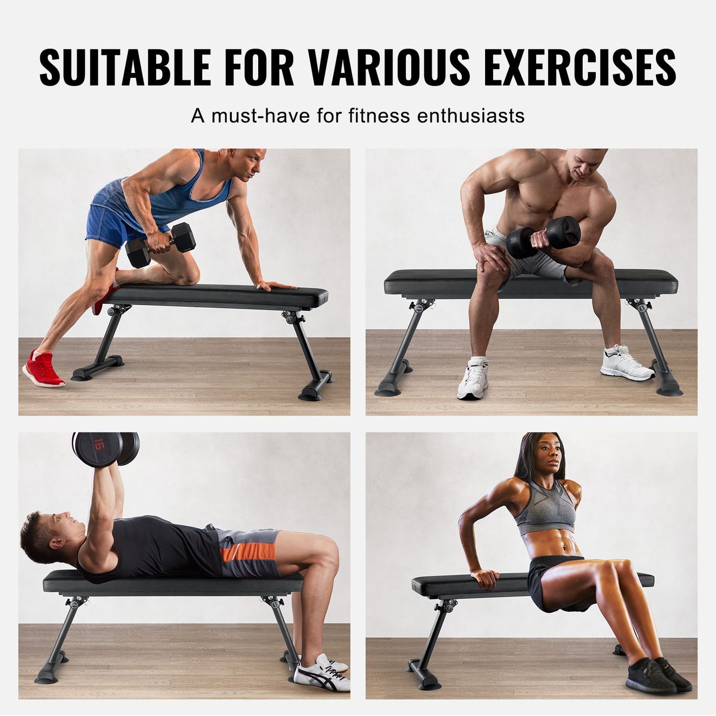 Flat Weight Bench, Foldable Strength Training Bench, Utility Workout Bench for Full Body Workout, 1000 LBS Press Bench for Home Gym Exercise, for Multi-Purpose Weight Training and Ab Exercises